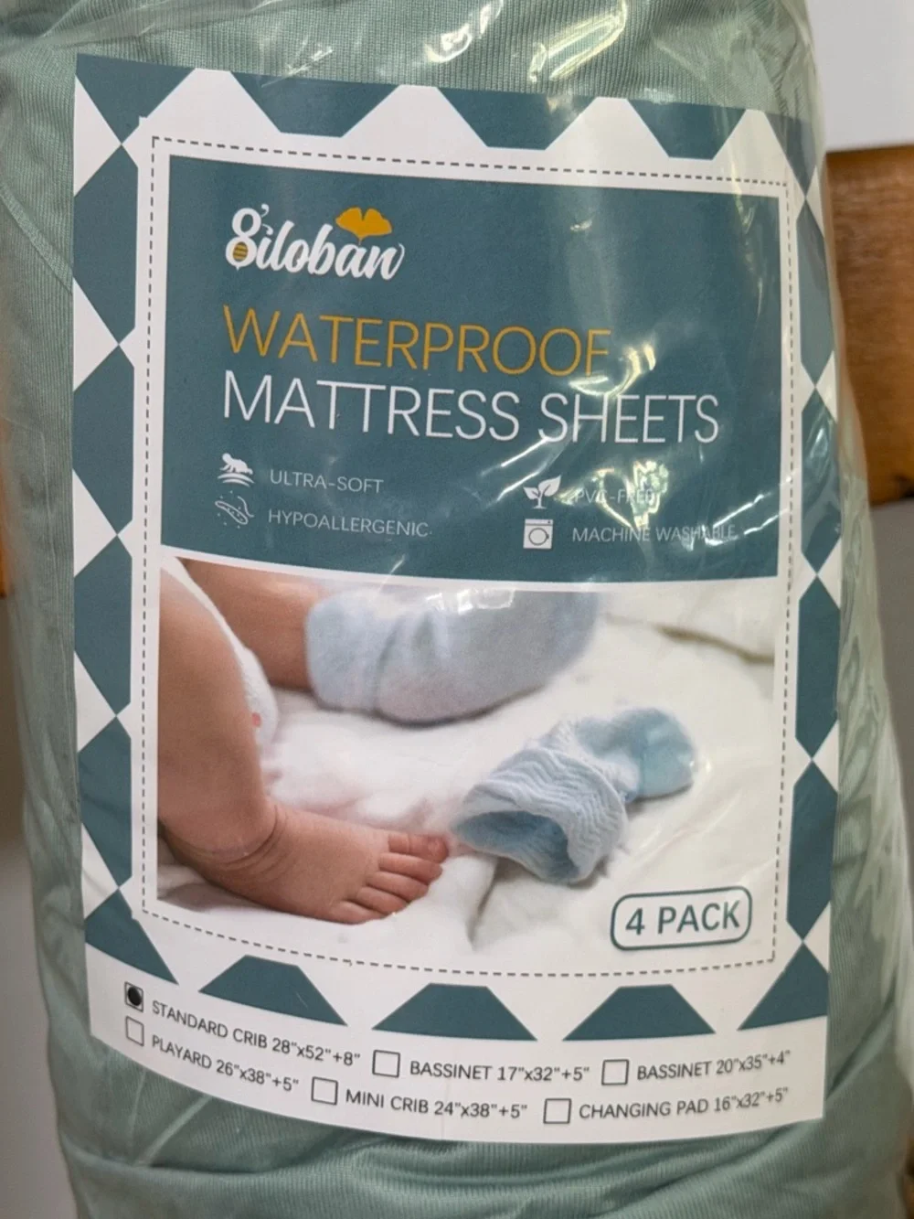 New Biloban 2-pack Green Waterproof Fitted Crib Sheets